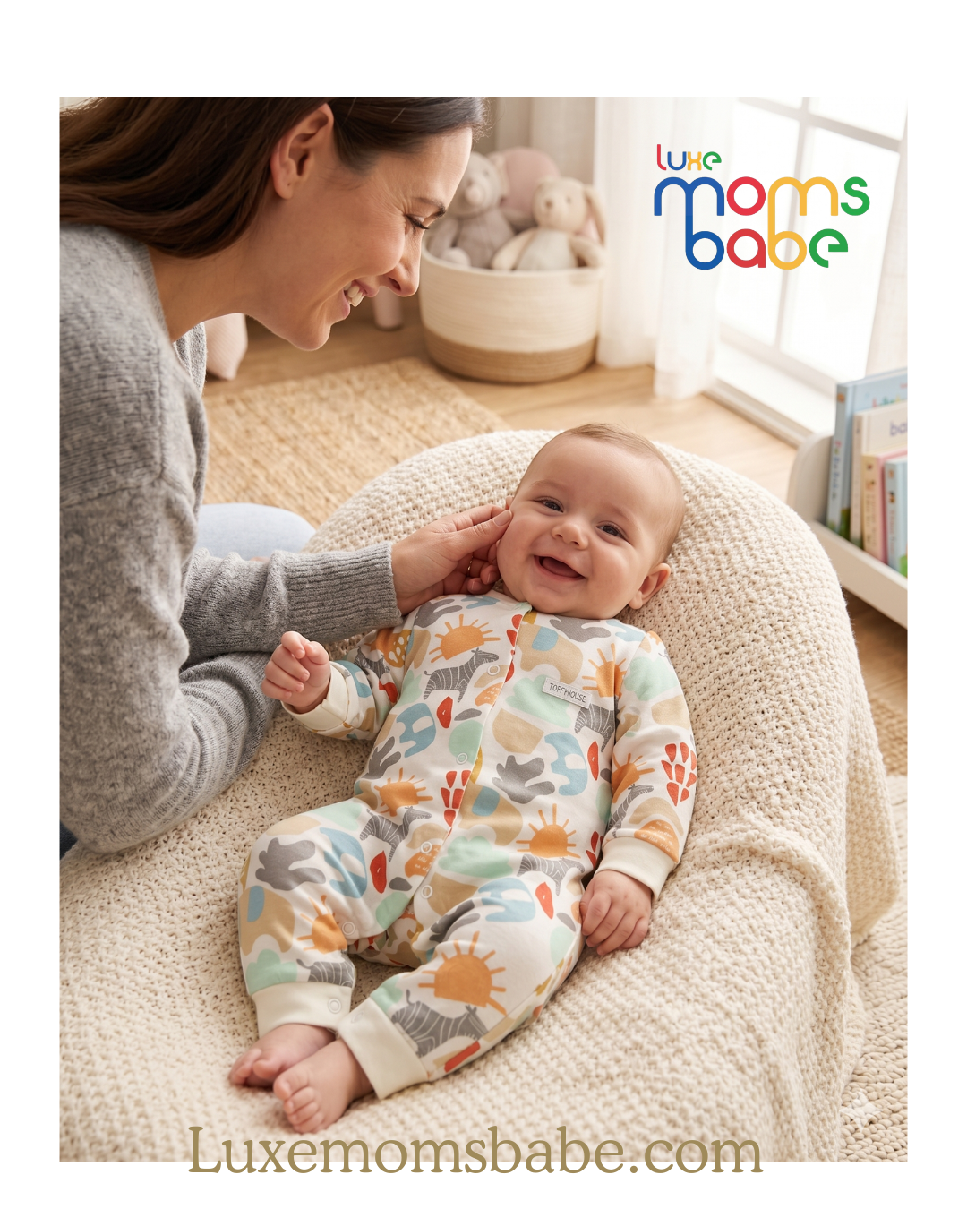 unisex baby safari print sleepsuit – soft cotton (0–12m)