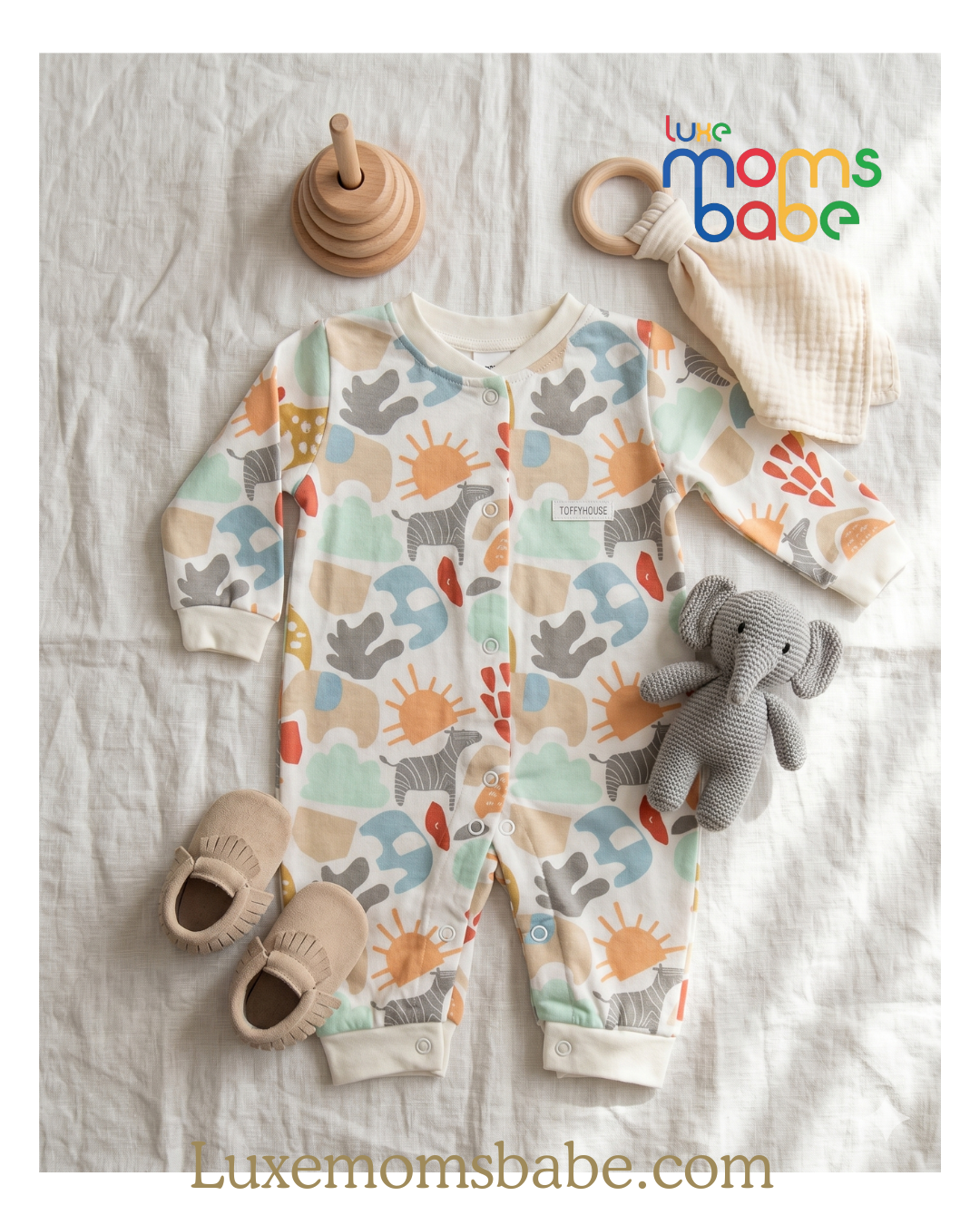 unisex baby safari print sleepsuit – soft cotton (0–12m)