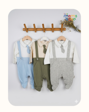 baby boy mock suit romper – 100% cotton formal outfit with bow tie & suspender design (3–24 months)