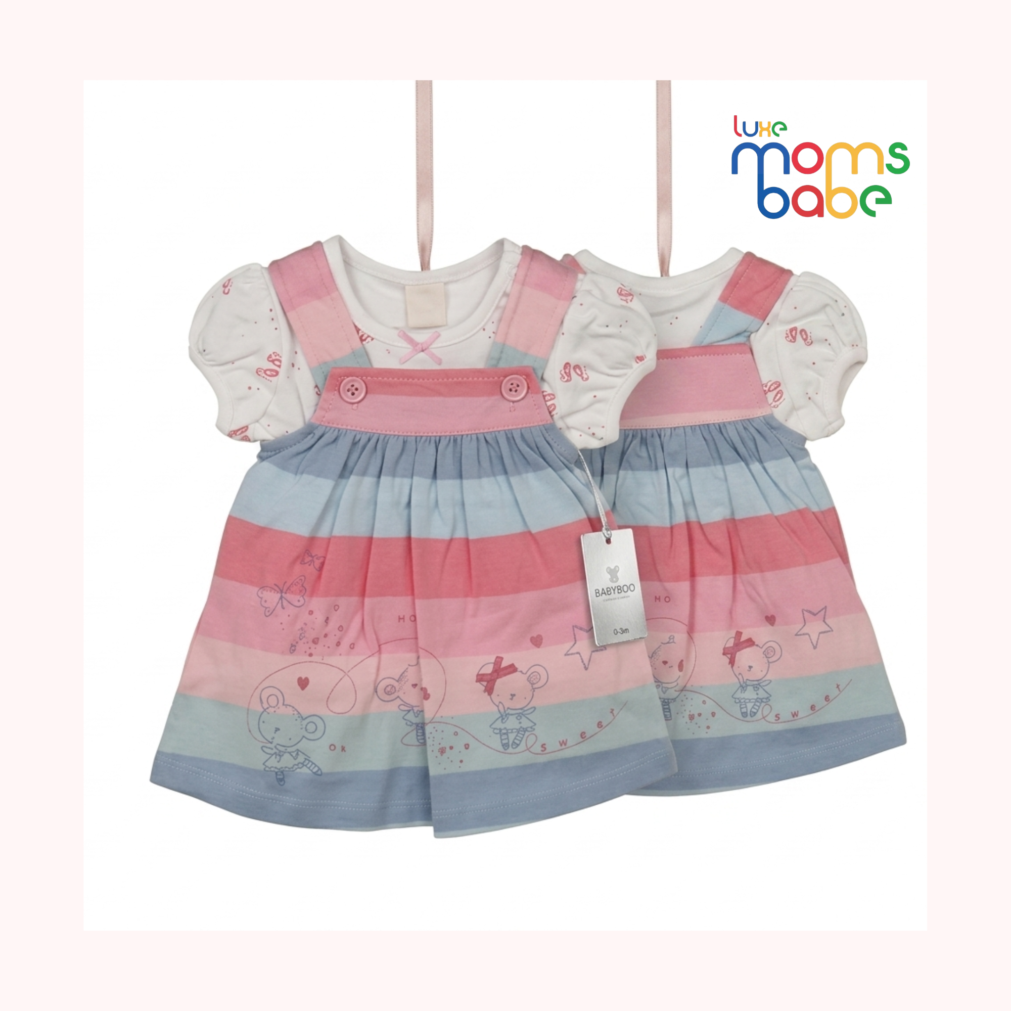 baby girl pinafore dress set (0–9 months) | soft cotton striped outfit
