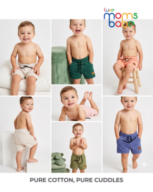 children’s cotton jogger shorts – elastic drawstring waist, soft & breathable (3 months – 5 years)