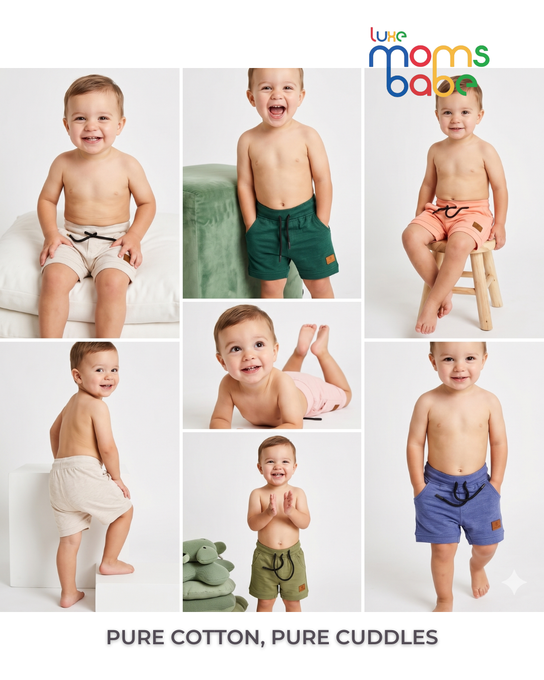 children’s cotton jogger shorts – elastic drawstring waist, soft & breathable (3 months – 5 years)