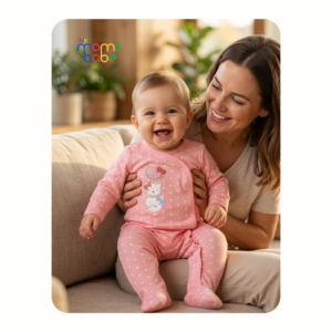 baby unisex cotton long sleeve side snap sleepsuit polka dot print salmon pink (0–9 months)
