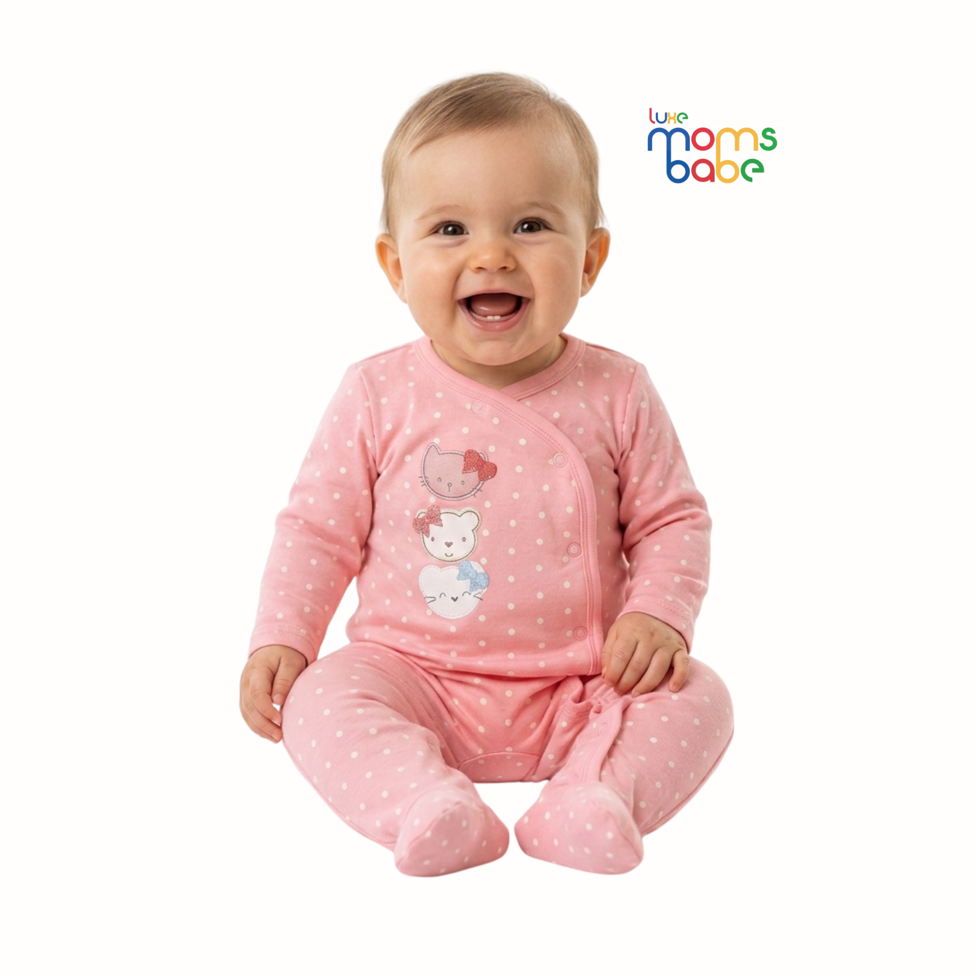 baby unisex cotton long sleeve side snap sleepsuit polka dot print salmon pink (0–9 months)