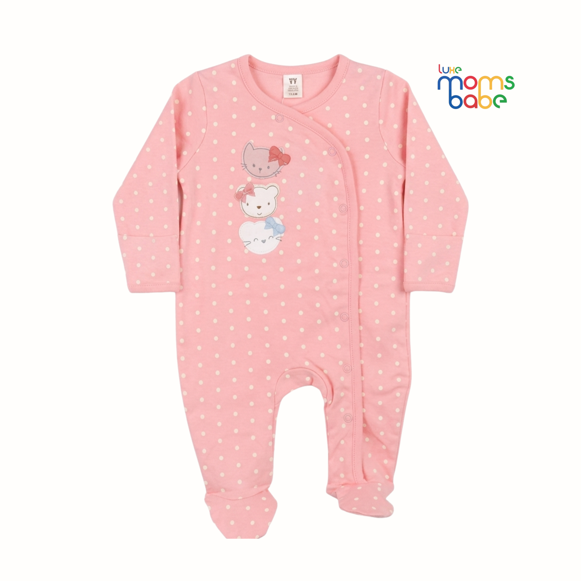 baby unisex cotton long sleeve side snap sleepsuit polka dot print salmon pink (0–9 months)