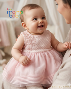 Baby Girl Pink Tulle Dress – Embroidered Party Dress with Soft Cotton Lining (3–24 Months)